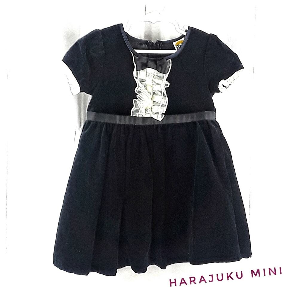 HARAJUKU MINI Girl's Tuxedo Style Dress Black Tie Velvet Size 5T Formal Dressy